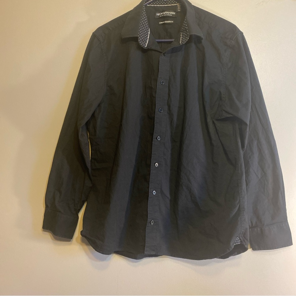 Nick Graham Everywhere Stretch Modern Fit Black Button Down Shirt Sz L 16/16.5